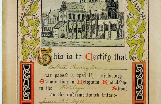 School Certificate Religious knowledge 1895-6 for Lionel Fielding Day