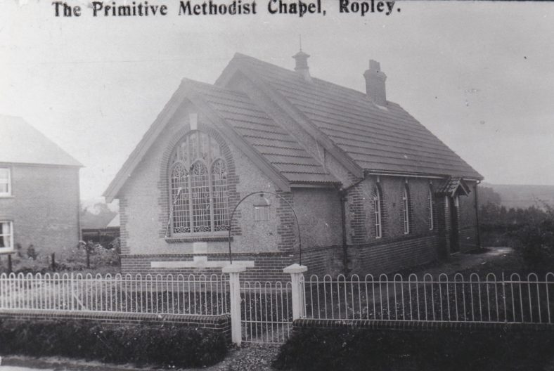 Black and white photograph of the New Privative Methodist Chapel, Vicarage lane that was built in 1908.  It replaced the one built in 1869 in Gilbert Street. | unknown