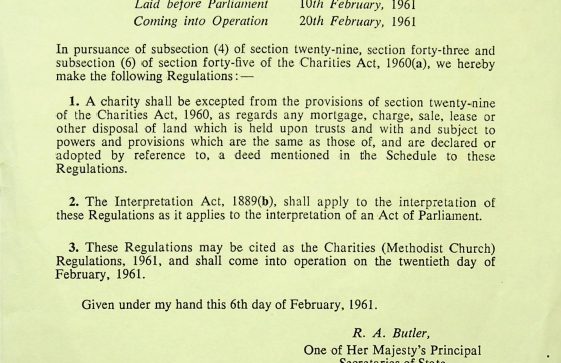 Methodist Church - Charities (Methodist Church) Regulations 1961