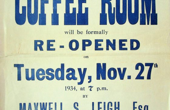 Poster advertising the reopening of The Coffee Rooms, November 1934